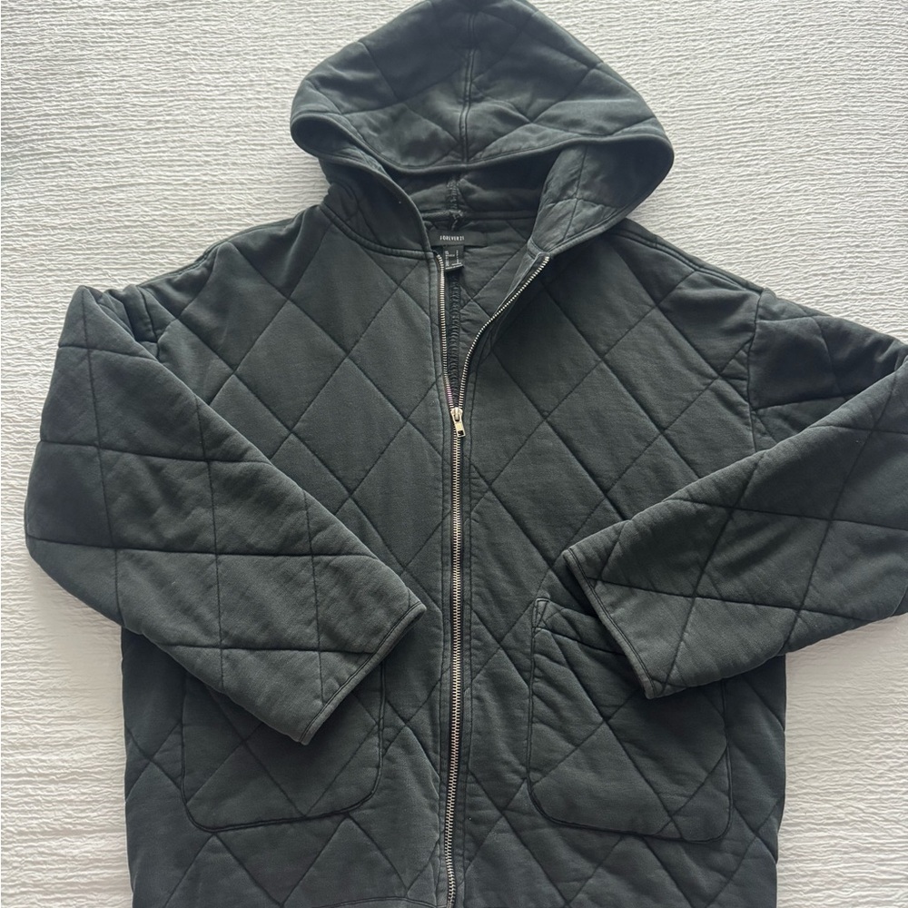 Forever 21 Men's Quilted Hooded Jacket in Black